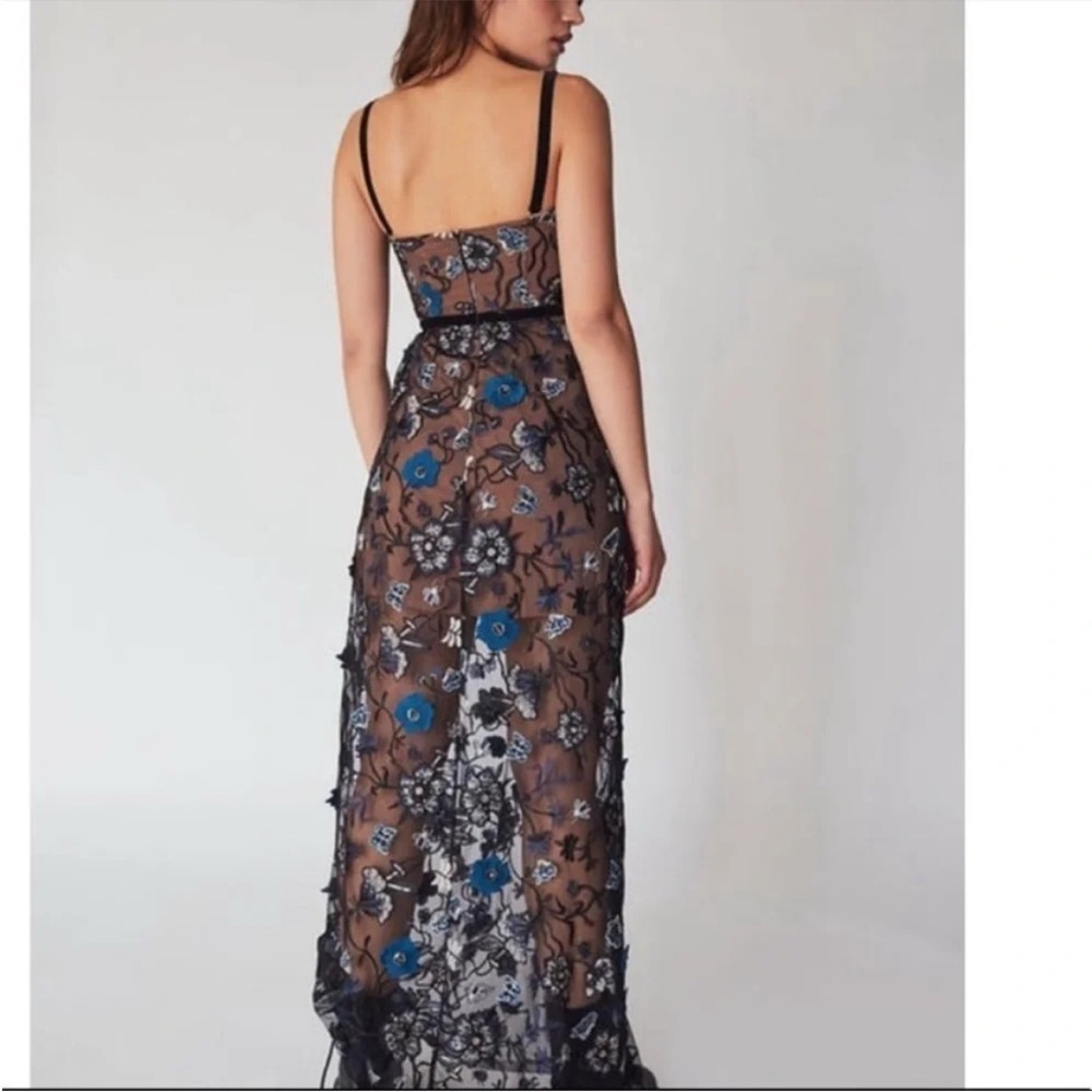 For Love & Lemons Beatrice Floral Embroidered Maxi Dress Blue - Picture 3 of 9